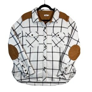 Faherty Men's XL Plaid Flannel Shirt 98% Cotton Elbow Patch Overshirt